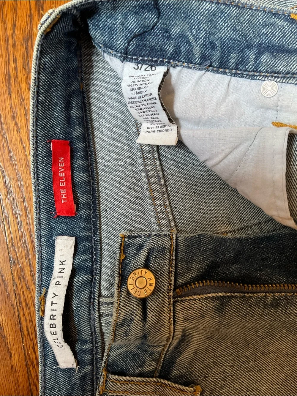 Celebrity Pink Blue Denim Jeans with Gold Accent Button